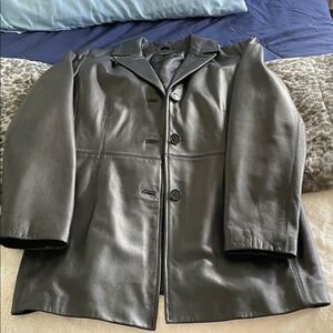 Women's Black Leather Button-Front Jacket